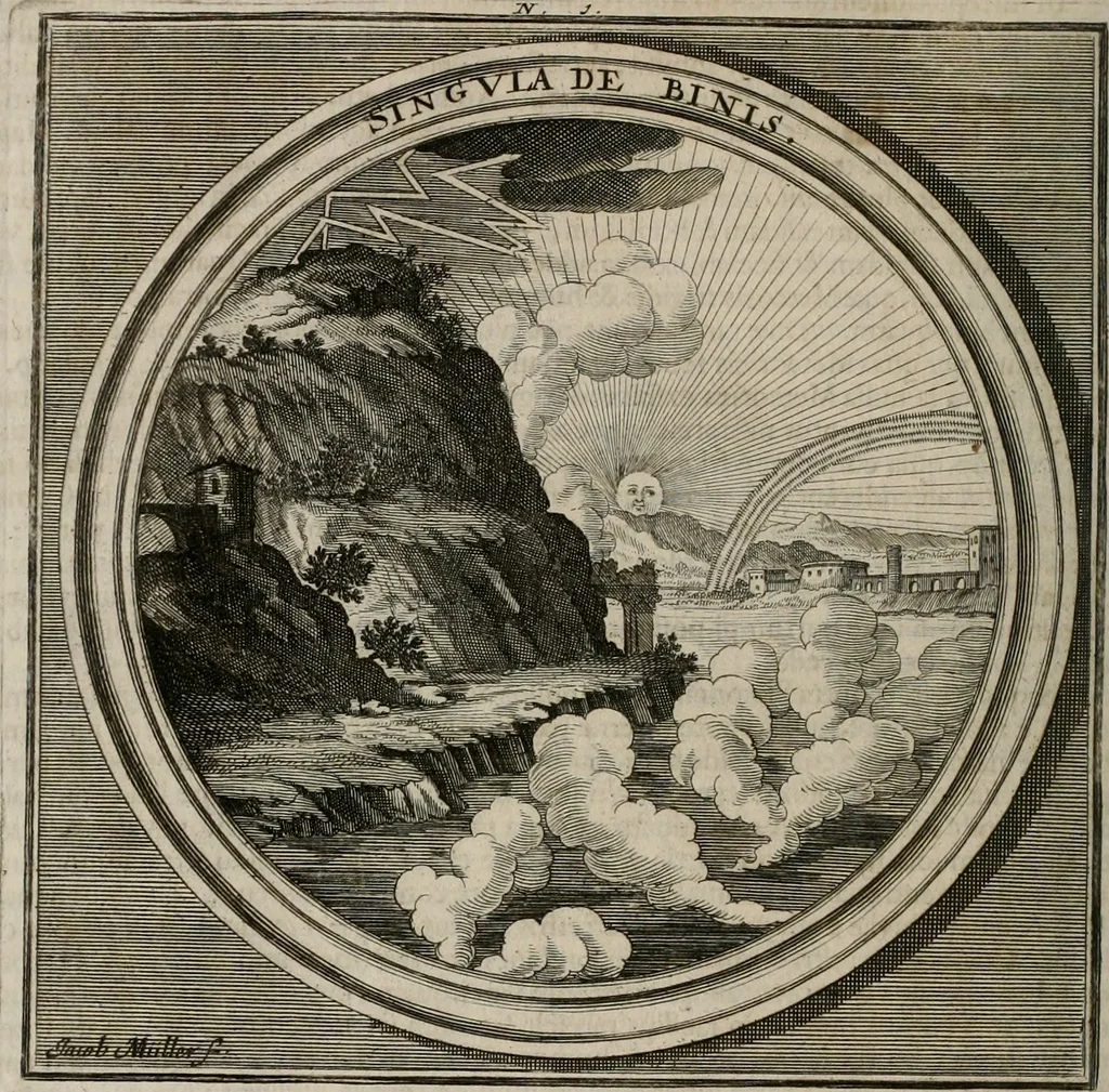 An illustration from Meteorologia philosophico-politica : in duodecim dissertationes per quæstiones meteorologicas et conclusiones politicas divisa, appositisque symbolis illustrata ..., 1709, leaf 13