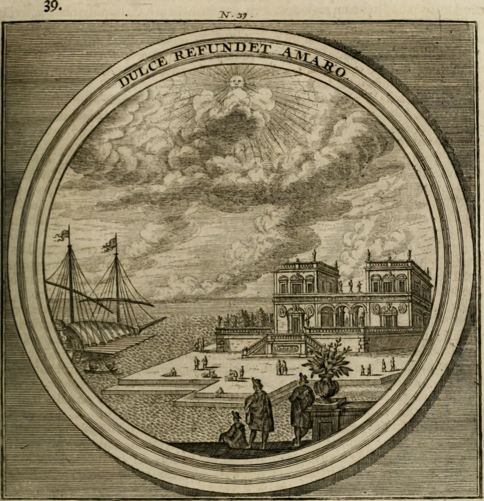 An illustration from Meteorologia philosophico-politica : in duodecim dissertationes per quæstiones meteorologicas et conclusiones politicas divisa, appositisque symbolis illustrata ..., 1709, leaf 138