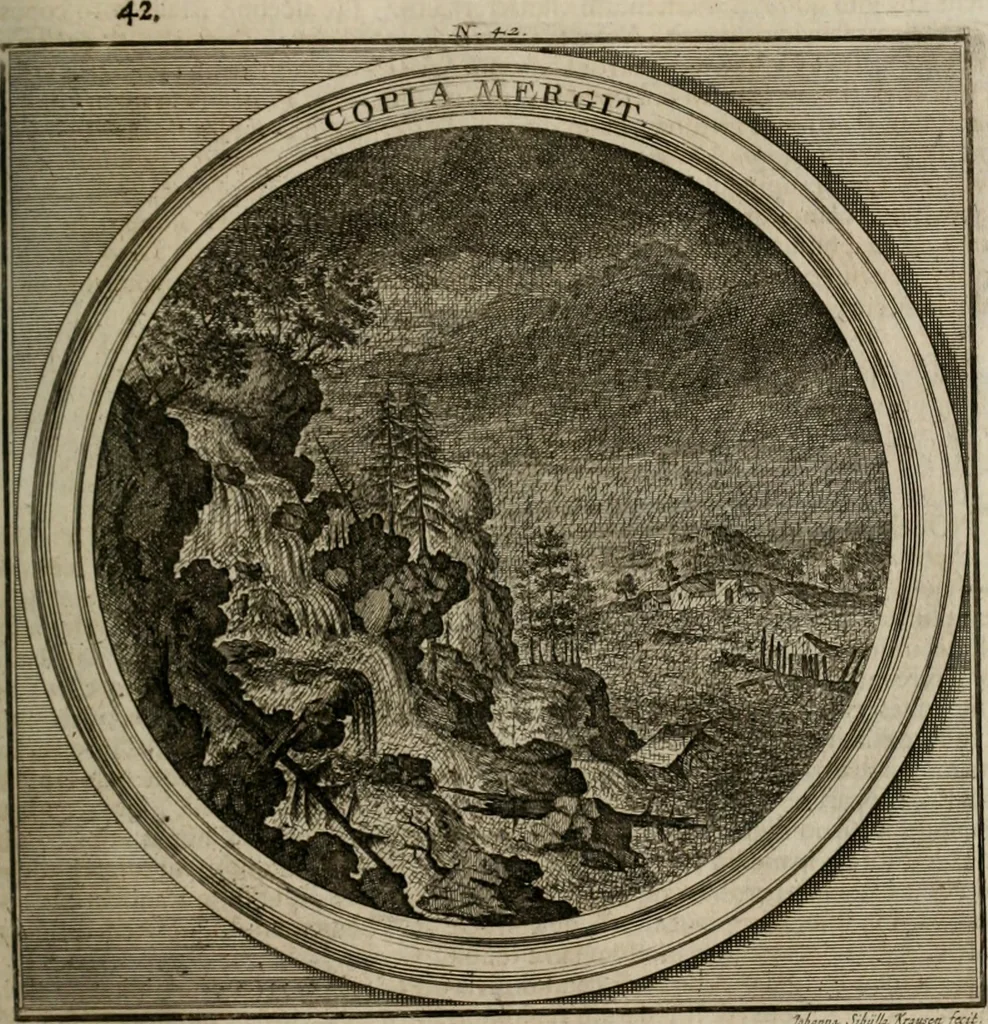 An illustration from Meteorologia philosophico-politica : in duodecim dissertationes per quæstiones meteorologicas et conclusiones politicas divisa, appositisque symbolis illustrata ..., 1709, leaf 150