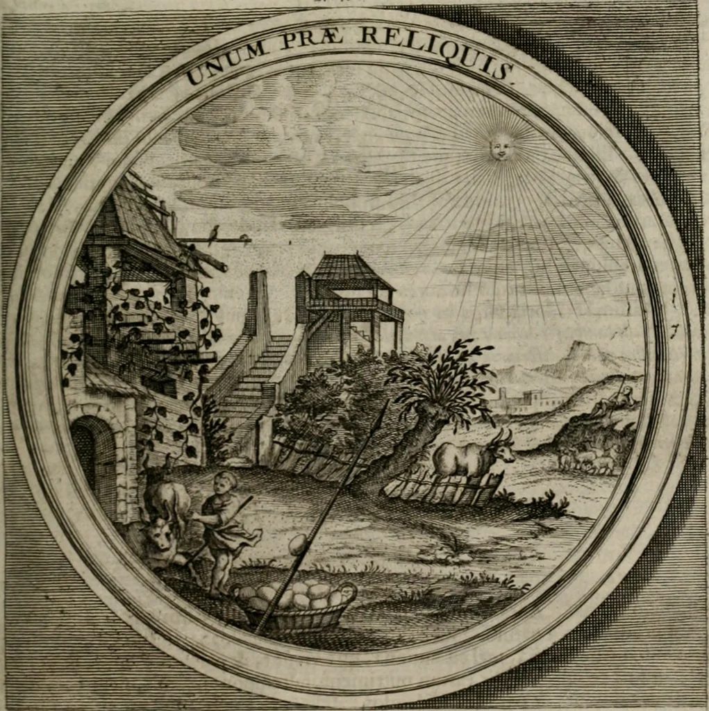 An illustration from Meteorologia philosophico-politica : in duodecim dissertationes per quæstiones meteorologicas et conclusiones politicas divisa, appositisque symbolis illustrata ..., 1709, leaf 162