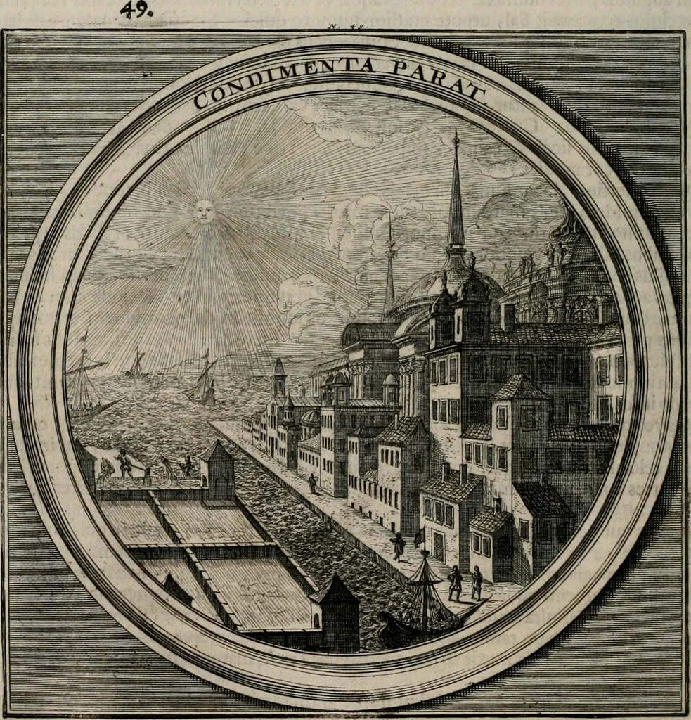 An illustration from Meteorologia philosophico-politica : in duodecim dissertationes per quæstiones meteorologicas et conclusiones politicas divisa, appositisque symbolis illustrata ..., 1709, leaf 175