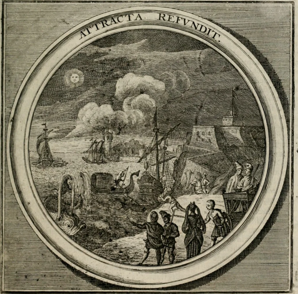 An illustration from Meteorologia philosophico-politica : in duodecim dissertationes per quæstiones meteorologicas et conclusiones politicas divisa, appositisque symbolis illustrata ..., 1709, leaf 188
