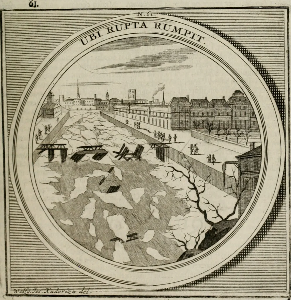 An illustration from Meteorologia philosophico-politica : in duodecim dissertationes per quæstiones meteorologicas et conclusiones politicas divisa, appositisque symbolis illustrata ..., 1709, leaf 214