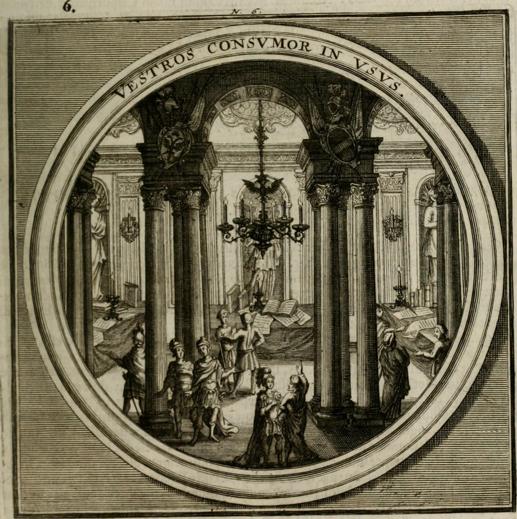 An illustration from Meteorologia philosophico-politica : in duodecim dissertationes per quæstiones meteorologicas et conclusiones politicas divisa, appositisque symbolis illustrata ..., 1709, leaf 28