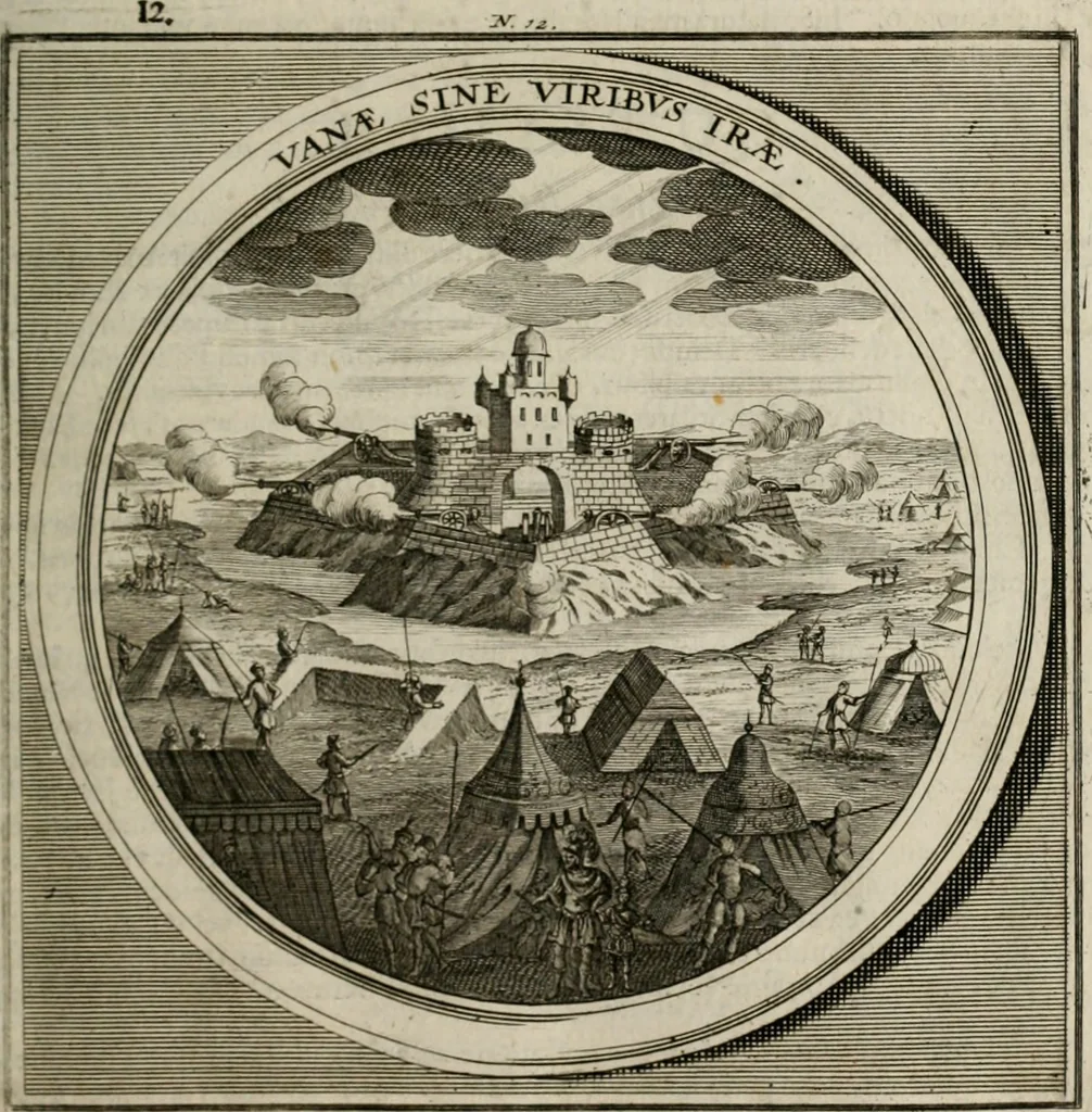 An illustration from Meteorologia philosophico-politica : in duodecim dissertationes per quæstiones meteorologicas et conclusiones politicas divisa, appositisque symbolis illustrata ..., 1709, leaf 44
