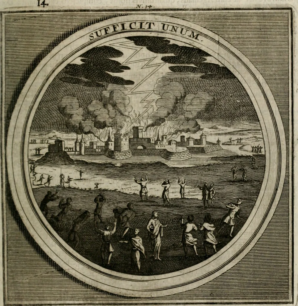 An illustration from Meteorologia philosophico-politica : in duodecim dissertationes per quæstiones meteorologicas et conclusiones politicas divisa, appositisque symbolis illustrata ..., 1709, leaf 50