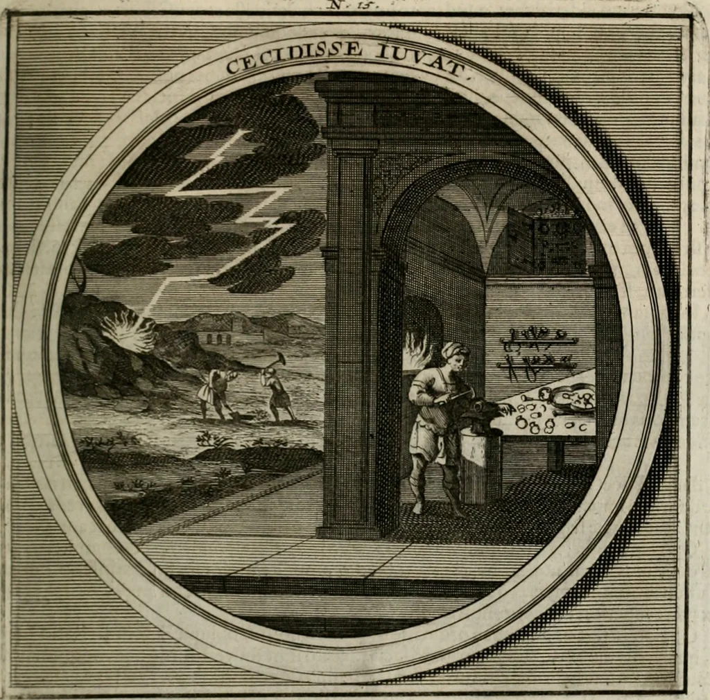 An illustration from Meteorologia philosophico-politica : in duodecim dissertationes per quæstiones meteorologicas et conclusiones politicas divisa, appositisque symbolis illustrata ..., 1709, leaf 54