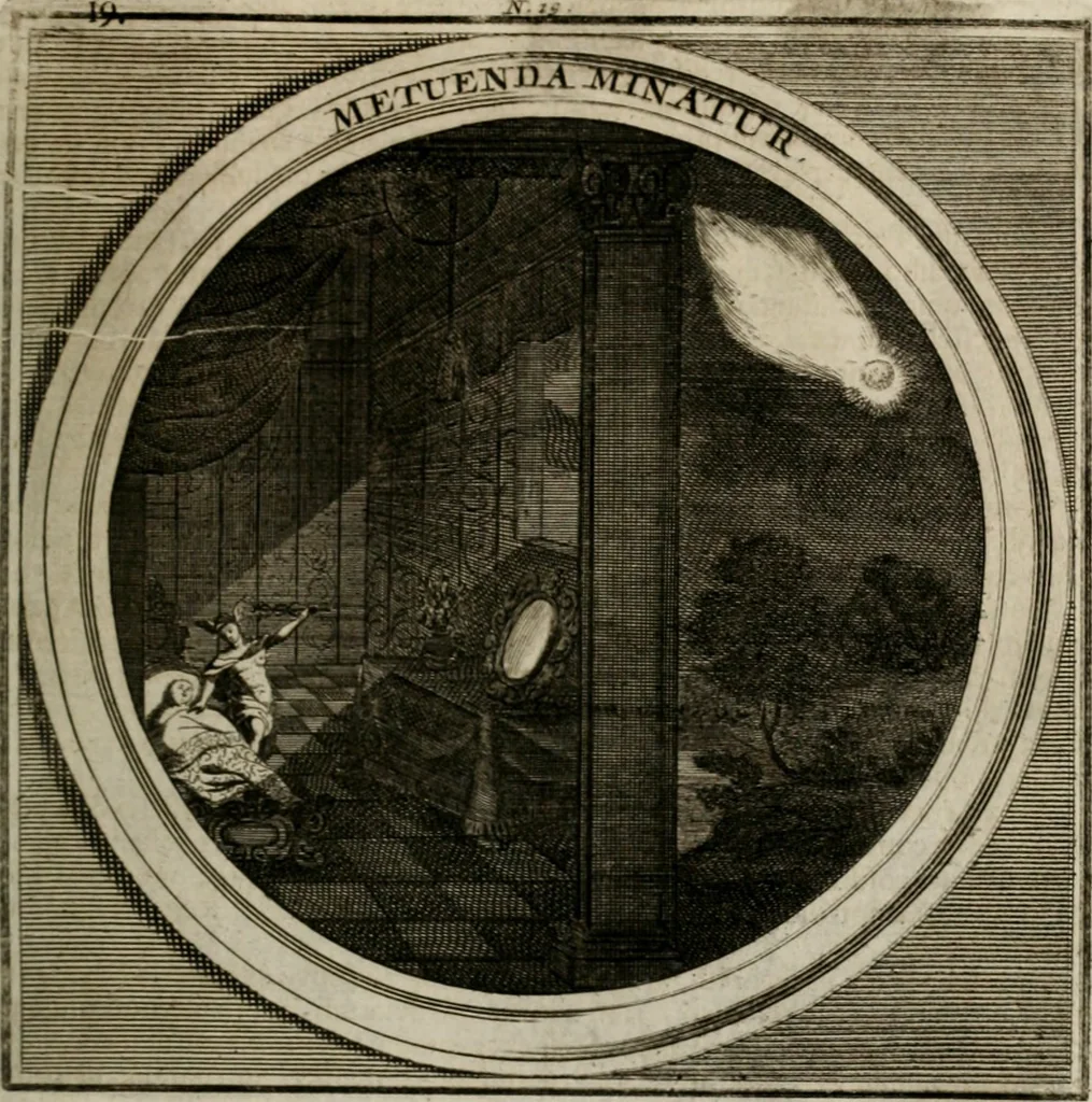 An illustration from Meteorologia philosophico-politica : in duodecim dissertationes per quæstiones meteorologicas et conclusiones politicas divisa, appositisque symbolis illustrata ..., 1709, leaf 68