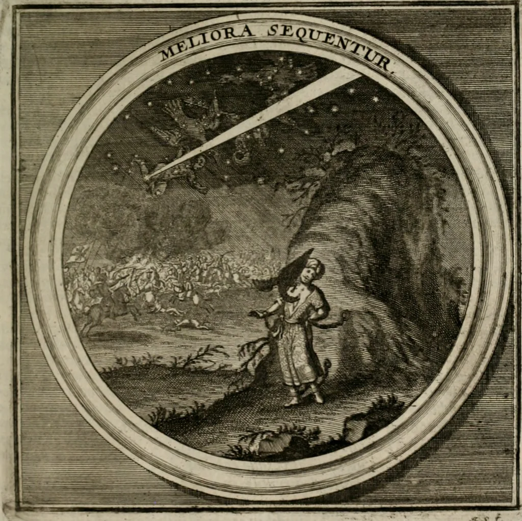 An illustration from Meteorologia philosophico-politica : in duodecim dissertationes per quæstiones meteorologicas et conclusiones politicas divisa, appositisque symbolis illustrata ..., 1709, leaf 70