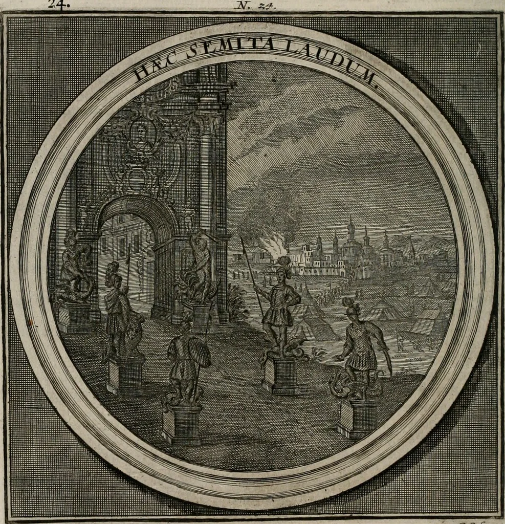 An illustration from Meteorologia philosophico-politica : in duodecim dissertationes per quæstiones meteorologicas et conclusiones politicas divisa, appositisque symbolis illustrata ..., 1709, leaf 87
