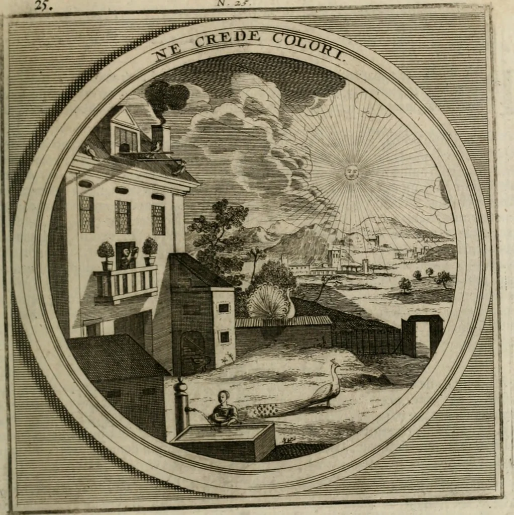 An illustration from Meteorologia philosophico-politica : in duodecim dissertationes per quæstiones meteorologicas et conclusiones politicas divisa, appositisque symbolis illustrata ..., 1709, leaf 90
