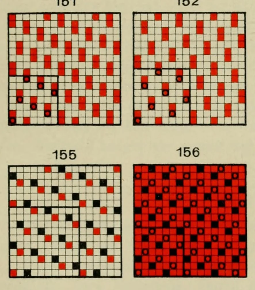 An illustration from Methodik der Bindungslehre, Dekomposition und Kalkulation für Schaftweberei : Bearbeitet für Textilschulen und zum Selbstunterricht, 1908, leaf 81
