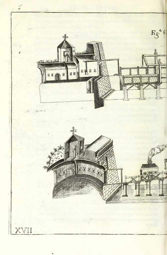 An illustration from Methodo lusitanico de desenhar as fortificaçoens das praças regulares & irregulares : fortes de campanha, e outras obras pertencentes a architectura militar, distribuido em duas partes operativa e qualificativa, 1680, leaf 260