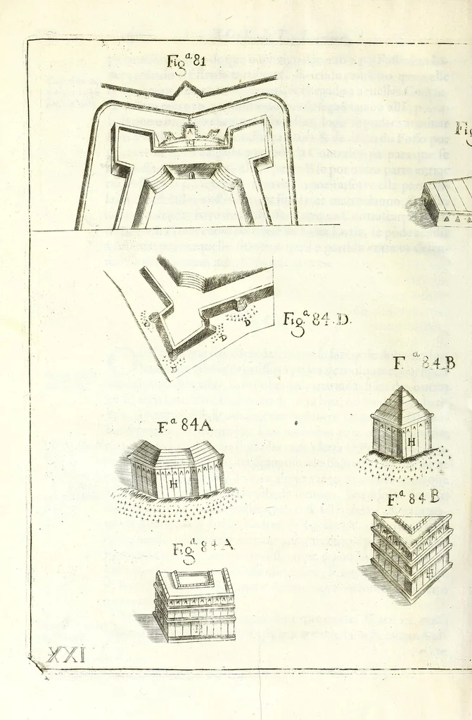 An illustration from Methodo lusitanico de desenhar as fortificaçoens das praças regulares & irregulares : fortes de campanha, e outras obras pertencentes a architectura militar, distribuido em duas partes operativa e qualificativa, 1680, leaf 290