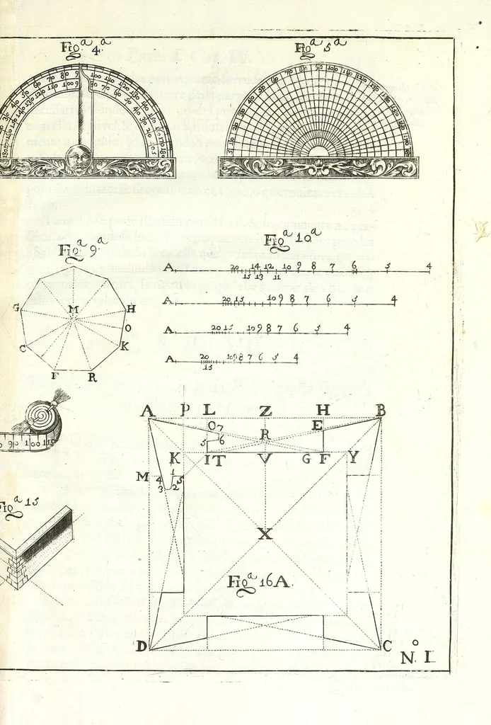 An illustration from Methodo lusitanico de desenhar as fortificaçoens das praças regulares & irregulares : fortes de campanha, e outras obras pertencentes a architectura militar, distribuido em duas partes operativa e qualificativa, 1680, leaf 39