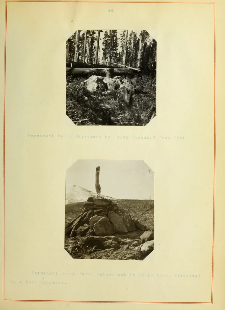 An illustration from The methods used in primary level and triangulation work in unsettled and broken country, 1909, leaf 96