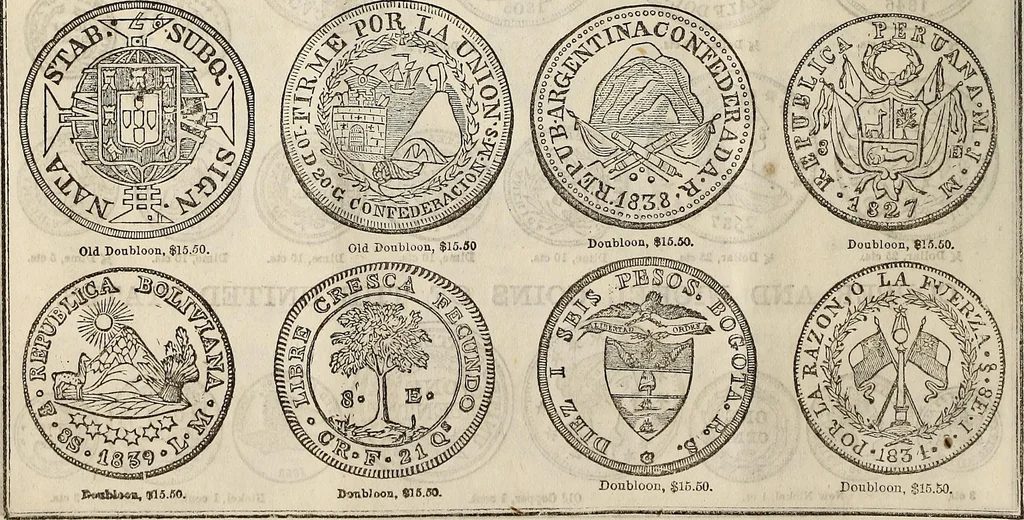 An illustration from Metropolitan coin book, containing accurate engravings of the various gold, silver and other coins now in circulation throughout the world;, 1865, leaf 11