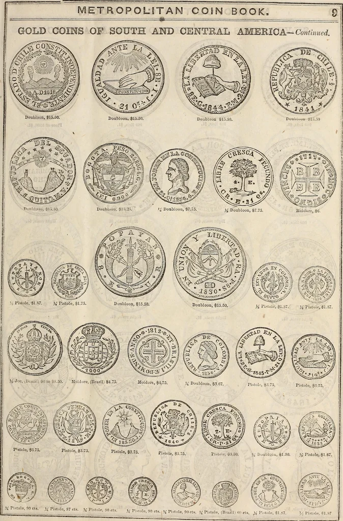 An illustration from Metropolitan coin book, containing accurate engravings of the various gold, silver and other coins now in circulation throughout the world;, 1865, leaf 12