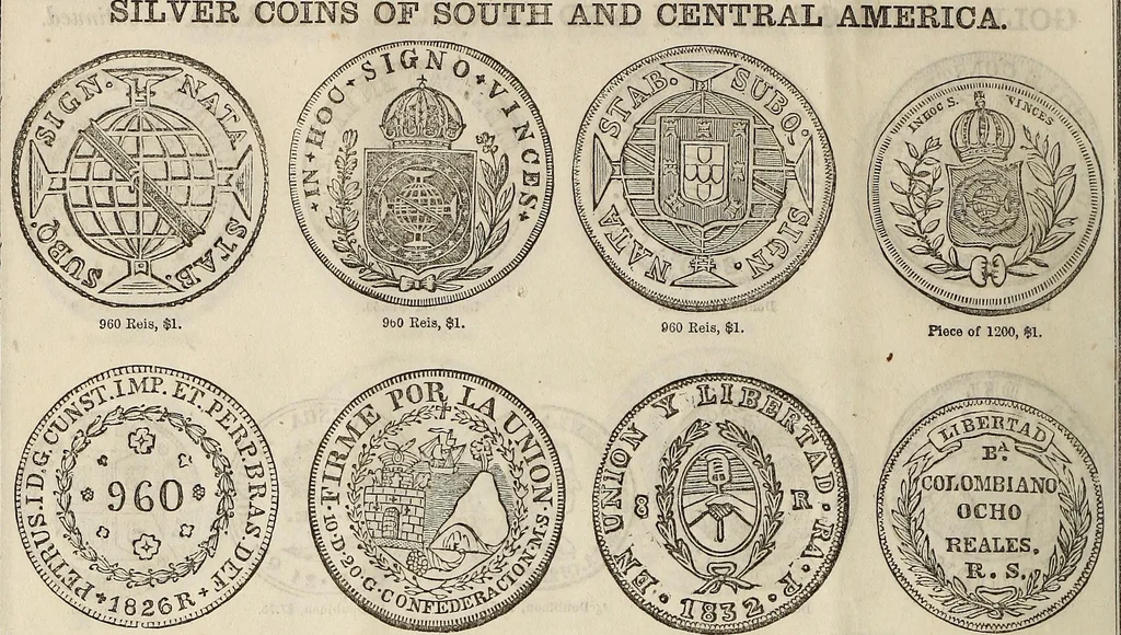 An illustration from Metropolitan coin book, containing accurate engravings of the various gold, silver and other coins now in circulation throughout the world;, 1865, leaf 13