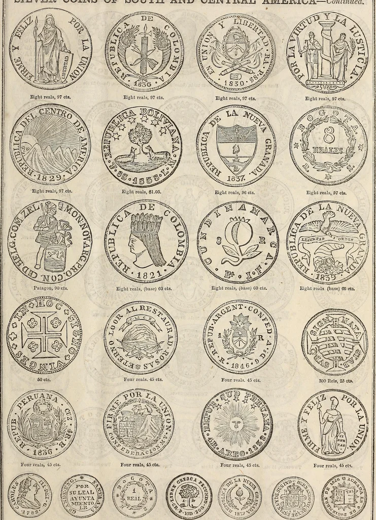 An illustration from Metropolitan coin book, containing accurate engravings of the various gold, silver and other coins now in circulation throughout the world;, 1865, leaf 14