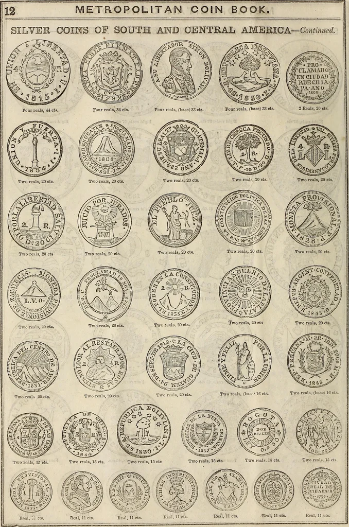 An illustration from Metropolitan coin book, containing accurate engravings of the various gold, silver and other coins now in circulation throughout the world;, 1865, leaf 15