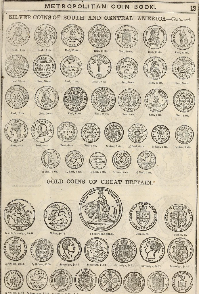 An illustration from Metropolitan coin book, containing accurate engravings of the various gold, silver and other coins now in circulation throughout the world;, 1865, leaf 16