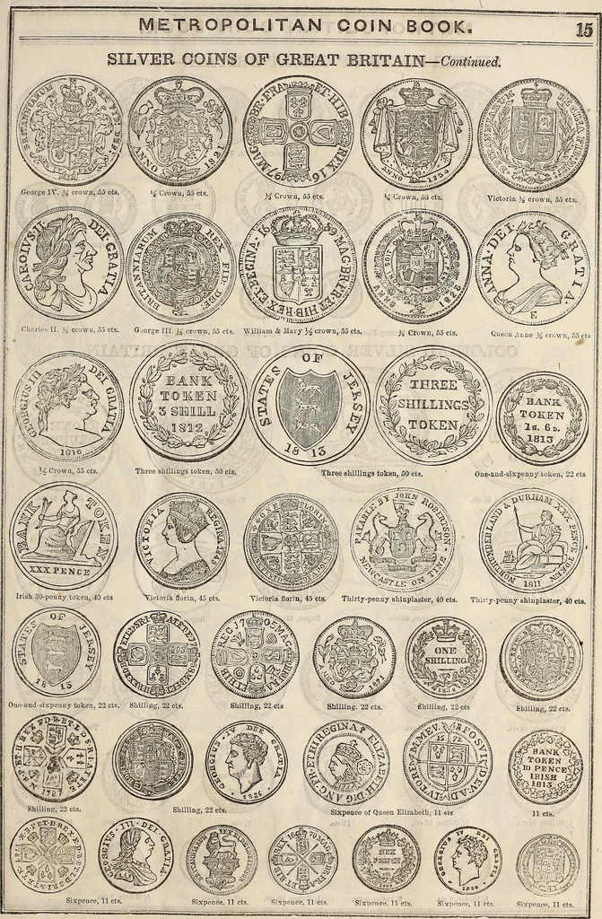 An illustration from Metropolitan coin book, containing accurate engravings of the various gold, silver and other coins now in circulation throughout the world;, 1865, leaf 18