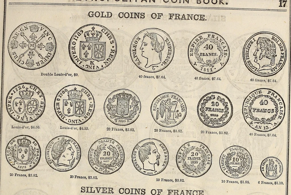 An illustration from Metropolitan coin book, containing accurate engravings of the various gold, silver and other coins now in circulation throughout the world;, 1865, leaf 20