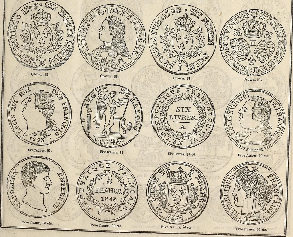 An illustration from Metropolitan coin book, containing accurate engravings of the various gold, silver and other coins now in circulation throughout the world;, 1865, leaf 20