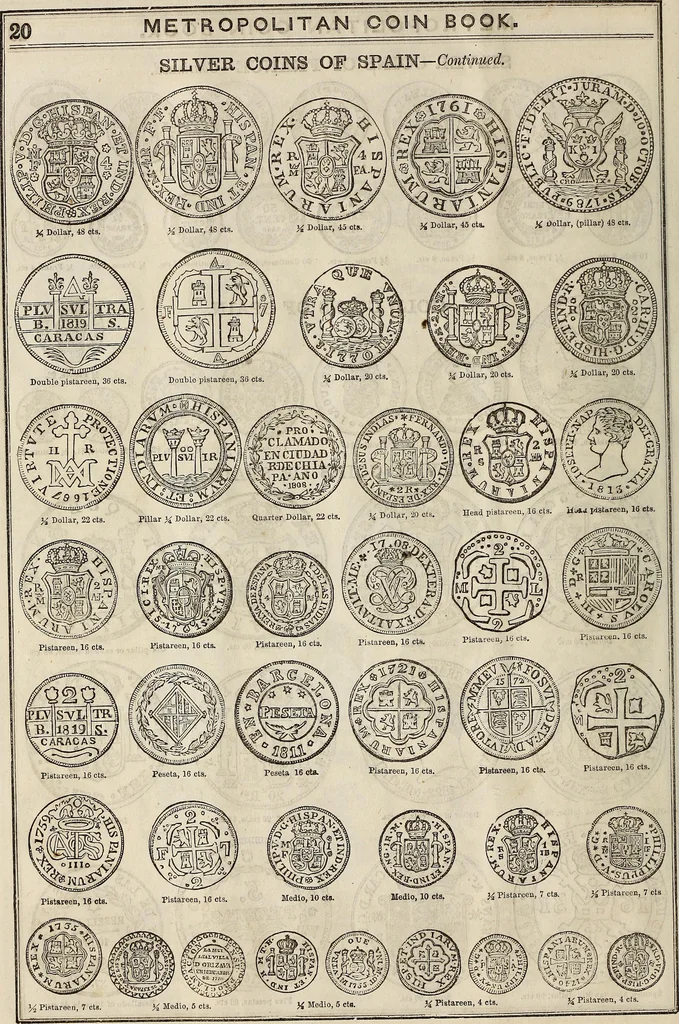 An illustration from Metropolitan coin book, containing accurate engravings of the various gold, silver and other coins now in circulation throughout the world;, 1865, leaf 23
