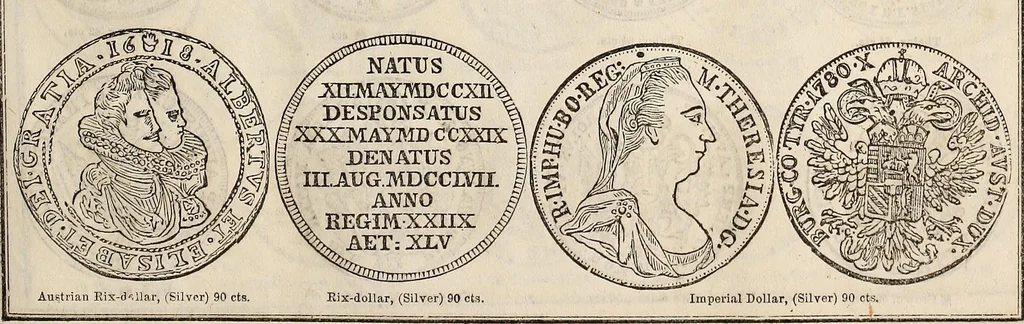 An illustration from Metropolitan coin book, containing accurate engravings of the various gold, silver and other coins now in circulation throughout the world;, 1865, leaf 26