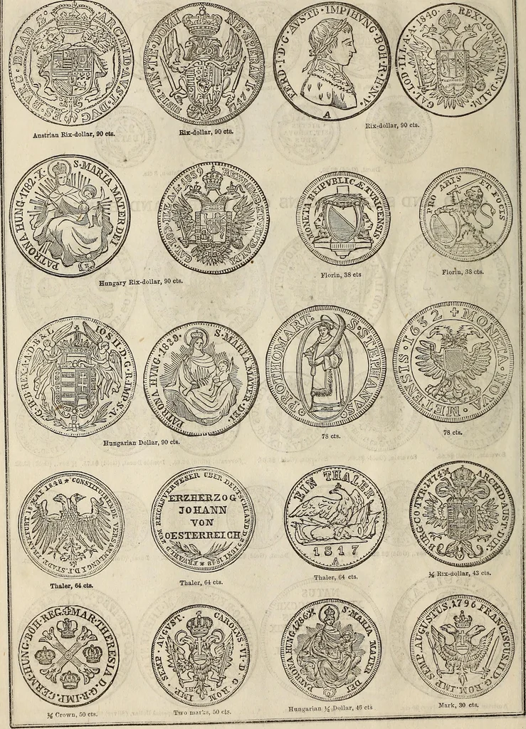 An illustration from Metropolitan coin book, containing accurate engravings of the various gold, silver and other coins now in circulation throughout the world;, 1865, leaf 27
