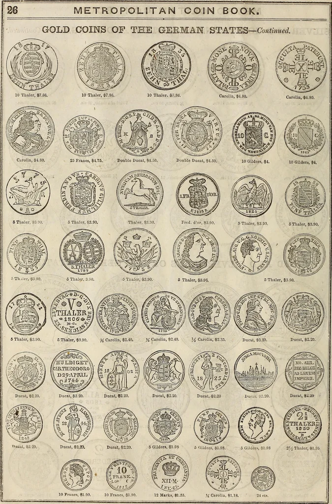 An illustration from Metropolitan coin book, containing accurate engravings of the various gold, silver and other coins now in circulation throughout the world;, 1865, leaf 29