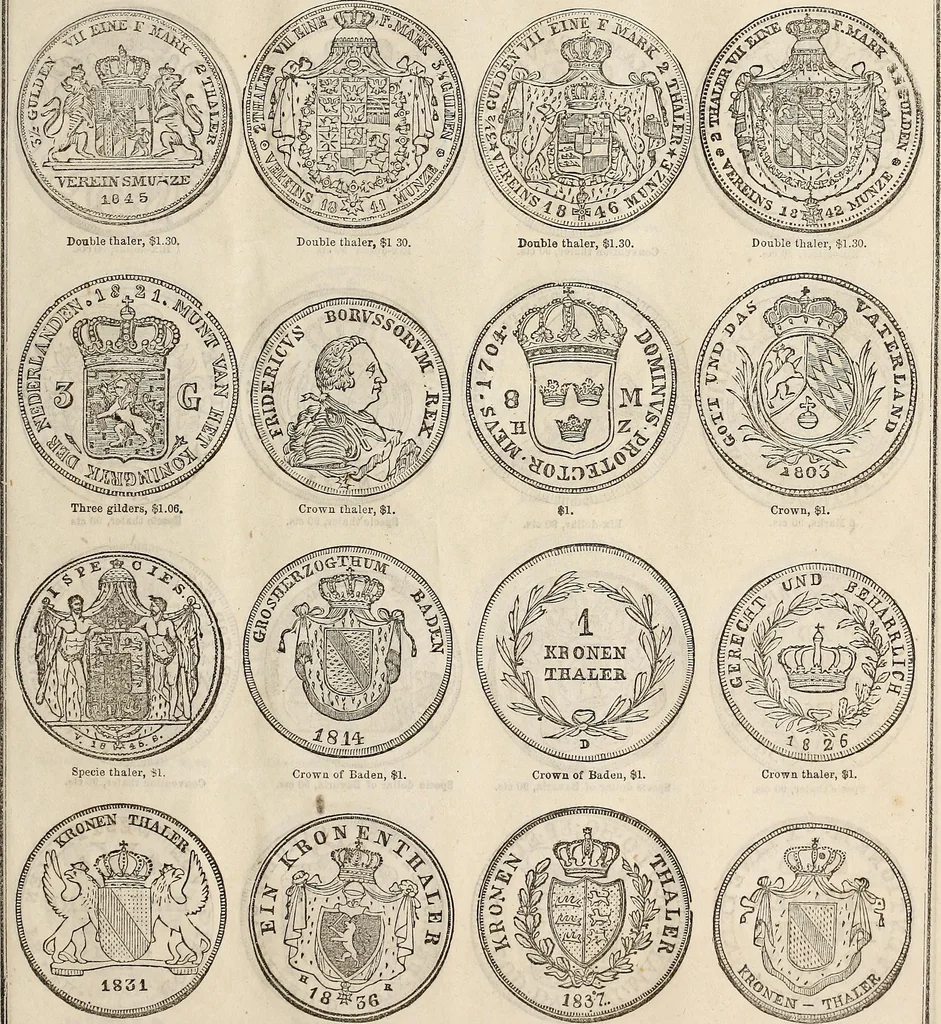 An illustration from Metropolitan coin book, containing accurate engravings of the various gold, silver and other coins now in circulation throughout the world;, 1865, leaf 30