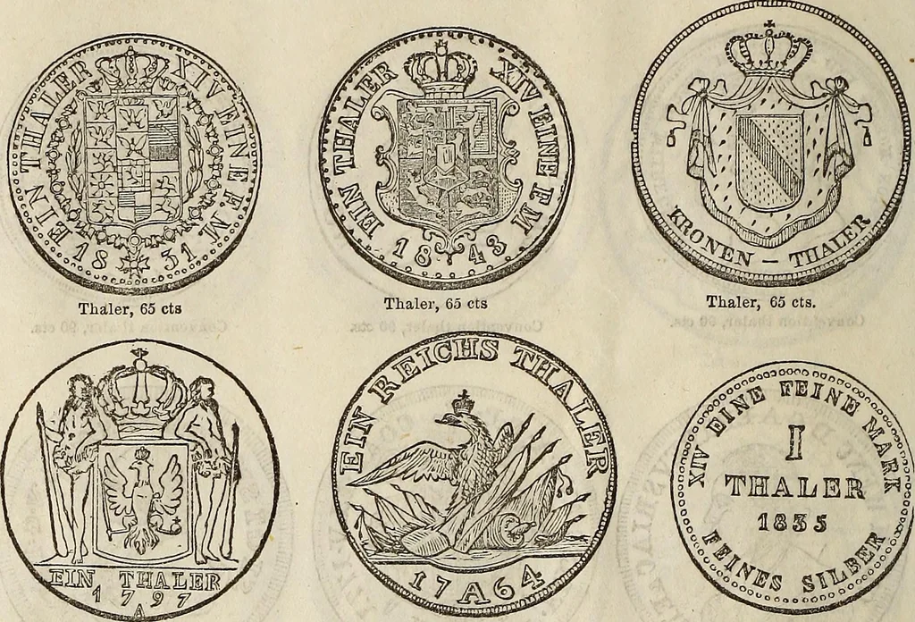 An illustration from Metropolitan coin book, containing accurate engravings of the various gold, silver and other coins now in circulation throughout the world;, 1865, leaf 33