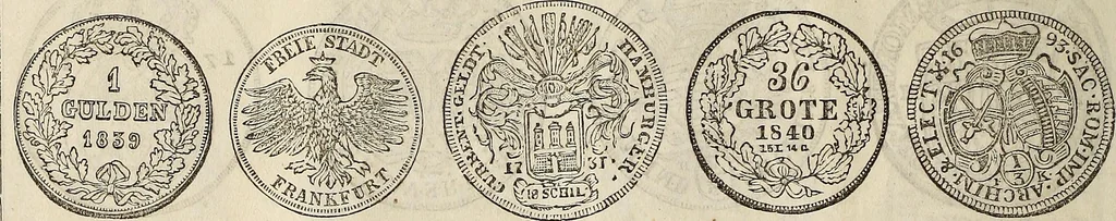 An illustration from Metropolitan coin book, containing accurate engravings of the various gold, silver and other coins now in circulation throughout the world;, 1865, leaf 35