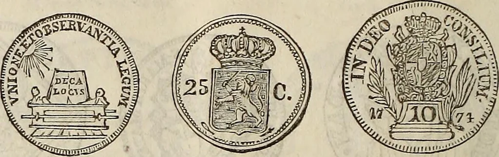An illustration from Metropolitan coin book, containing accurate engravings of the various gold, silver and other coins now in circulation throughout the world;, 1865, leaf 37
