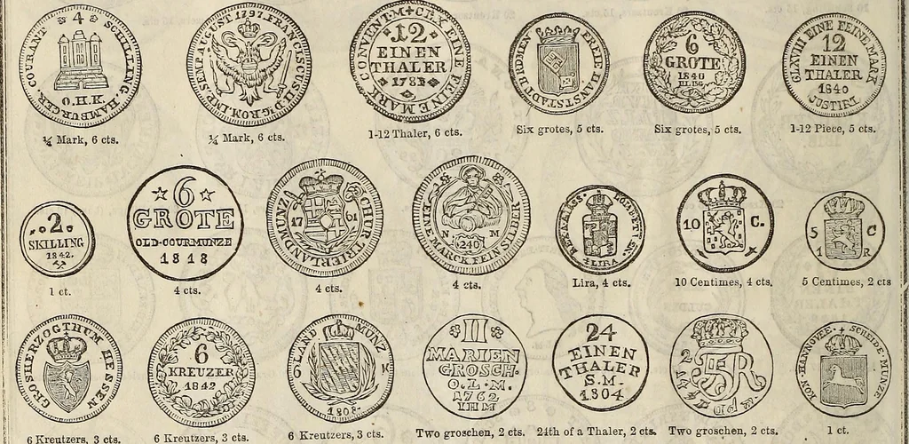 An illustration from Metropolitan coin book, containing accurate engravings of the various gold, silver and other coins now in circulation throughout the world;, 1865, leaf 37