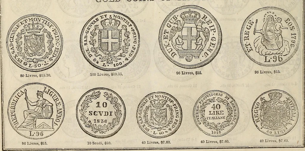 An illustration from Metropolitan coin book, containing accurate engravings of the various gold, silver and other coins now in circulation throughout the world;, 1865, leaf 37