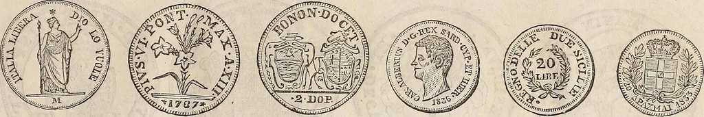 An illustration from Metropolitan coin book, containing accurate engravings of the various gold, silver and other coins now in circulation throughout the world;, 1865, leaf 38