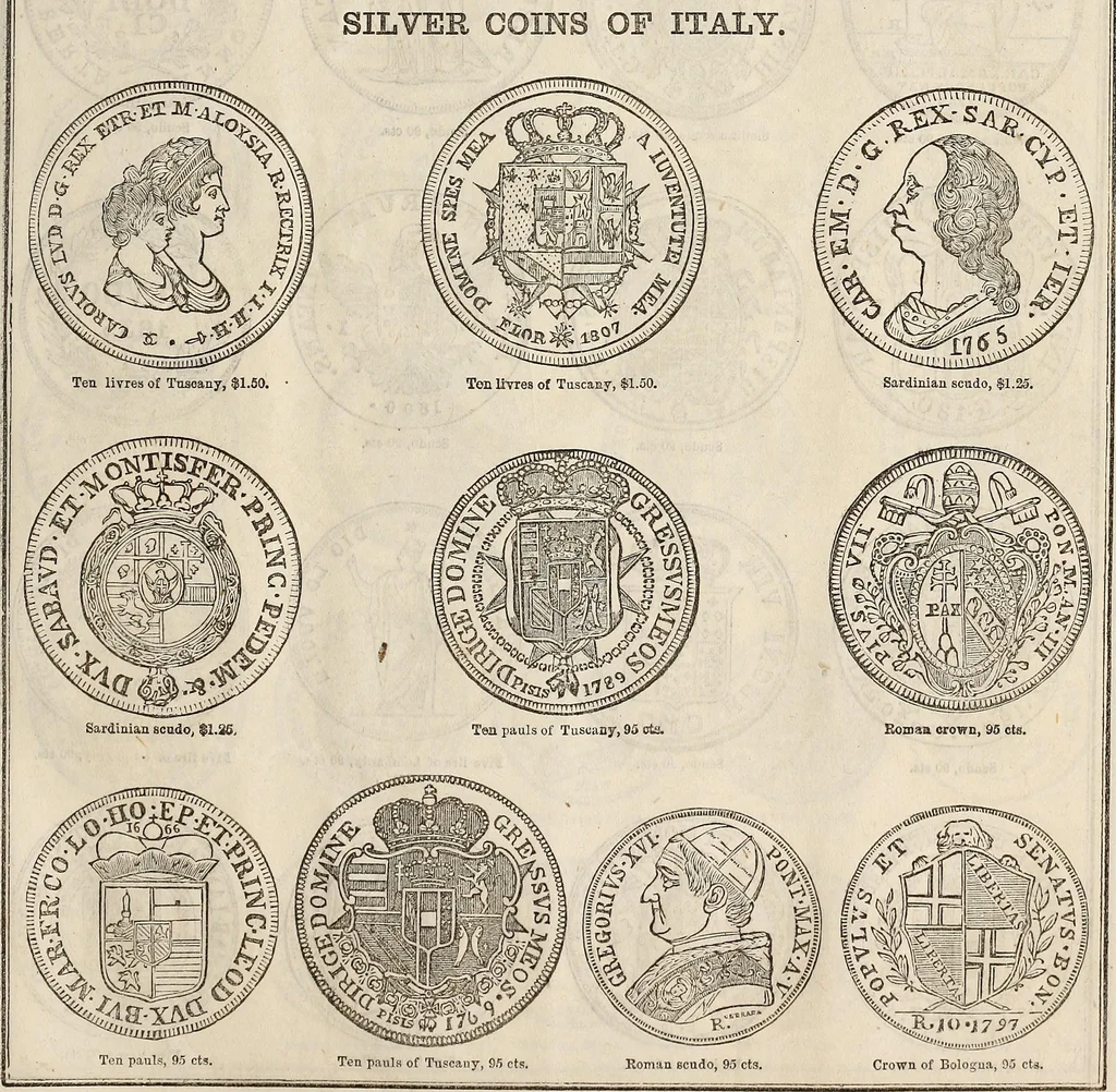 An illustration from Metropolitan coin book, containing accurate engravings of the various gold, silver and other coins now in circulation throughout the world;, 1865, leaf 38