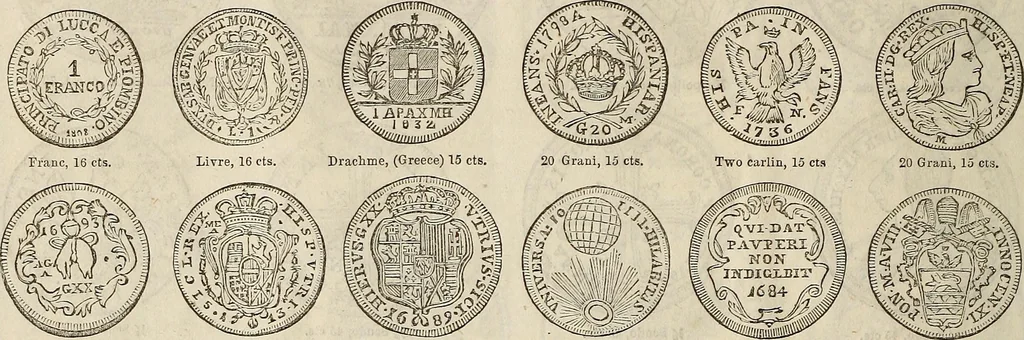 An illustration from Metropolitan coin book, containing accurate engravings of the various gold, silver and other coins now in circulation throughout the world;, 1865, leaf 41