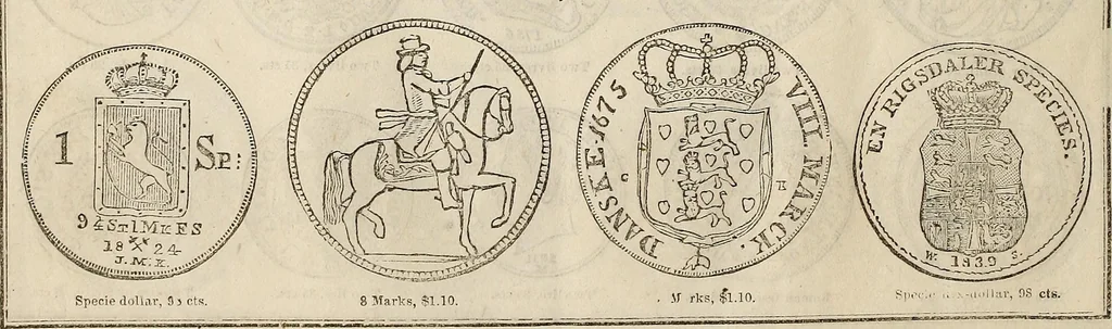 An illustration from Metropolitan coin book, containing accurate engravings of the various gold, silver and other coins now in circulation throughout the world;, 1865, leaf 41