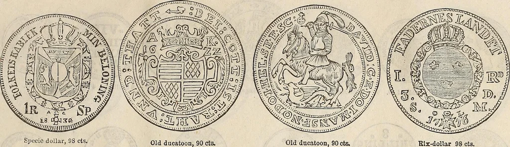 An illustration from Metropolitan coin book, containing accurate engravings of the various gold, silver and other coins now in circulation throughout the world;, 1865, leaf 42