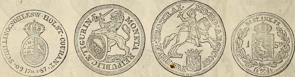 An illustration from Metropolitan coin book, containing accurate engravings of the various gold, silver and other coins now in circulation throughout the world;, 1865, leaf 43