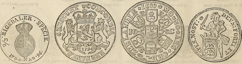 An illustration from Metropolitan coin book, containing accurate engravings of the various gold, silver and other coins now in circulation throughout the world;, 1865, leaf 43