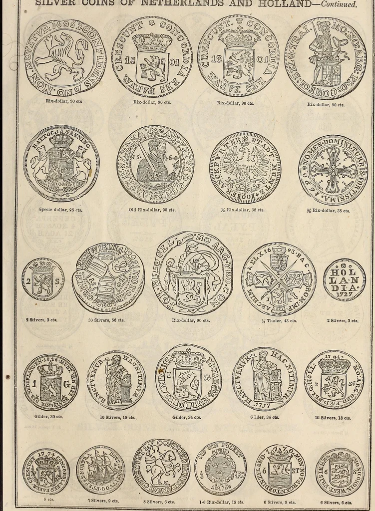 An illustration from Metropolitan coin book, containing accurate engravings of the various gold, silver and other coins now in circulation throughout the world;, 1865, leaf 44