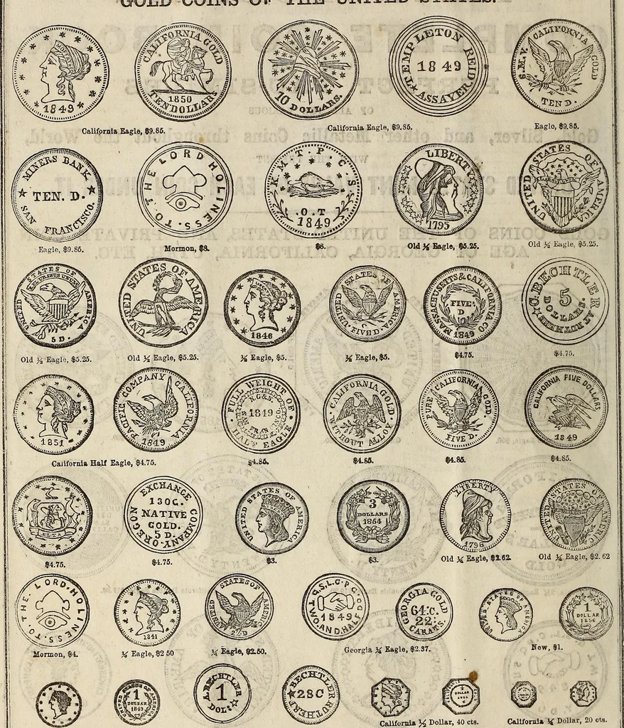 An illustration from Metropolitan coin book, containing accurate engravings of the various gold, silver and other coins now in circulation throughout the world;, 1865, leaf 9