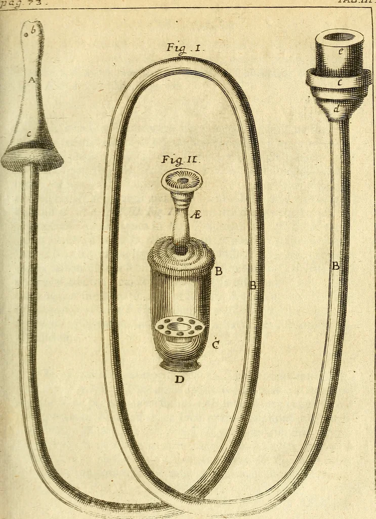 An illustration from Michaelis Bernhardi Valentini prof. medici ... Polychresta exotica in curandis affectibus contumacissimis probatissima ... : ut et nova herniarum cura. Accedunt seorsim olim editae ... Dissertationes epistolicae varii argumenti .., 1700, leaf 86