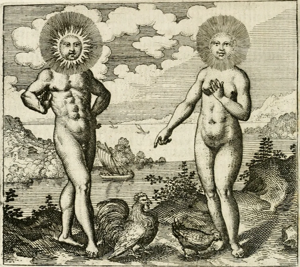 An illustration from Michaelis Majeri ... Secretioris naturae secretorum scrutinium chymicum : per oculis et intellectui accuratè accommodata, figuris cupro appositissimè incisa, ingeniosissima emblemata, hisque confines, & ad rem egregiè facientes sententias, doctissimaque item epigrammata, illustratum .., 1687, leaf 113